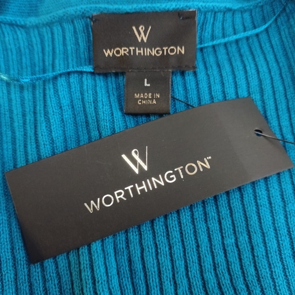 Worthington Sweater Cardigan Womens Open Front Knit Long Sleeve Solid Blue L NWT - Picture 7 of 8